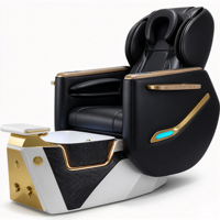 Fauteuil de pédicure électrique de luxe noir et or avec fonction de massage du dos, vapeur et station de spa inclinable