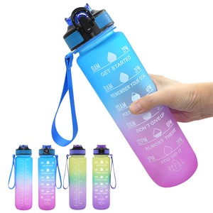 Sport Plastic Water Bottle 32oz 1 Liter Eco Friendly Fitness Gym Drinking Sport Frosted Tritan Plastic Motivational Water Bottle With Time Marker