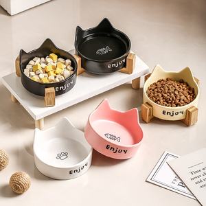 Cuenco de cerámica <span class=keywords><strong>para</strong></span> mascotas, respetuoso con el medio ambiente, soporte de madera, plato de agua <span class=keywords><strong>para</strong></span> <span class=keywords><strong>comida</strong></span> de perros y <span class=keywords><strong>gatos</strong></span>, antideslizante de acero inoxidable sólido - Product Image 4