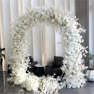 Arco de Flores Artificiales de Rosas Blancas Personalizado, Decoración de Escenario de Boda con Marco de Hierro Hecho a Mano, Floristería Suave y Personalizable - Product Image 6