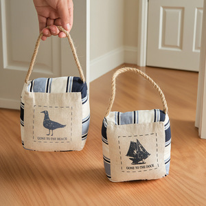 Butée de porte carrée en coton et lin, design côtier, artisanat décoratif pour la maison - Product Image 1