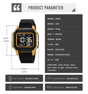 <span class=keywords><strong>Montre</strong></span> sport décontractée pour <span class=keywords><strong>homme</strong></span> SKMEI, bracelet en silicone étanche, affichage LED carré, fonction alarme, <span class=keywords><strong>montre</strong></span> électronique de luxe, Reloj Hombre - Product Image 6