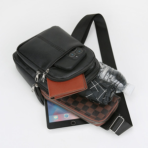Men's Chest Bag PU Leather Large Capacity Crossbody Bag For Everyday Use Brown Black - Product Image 4