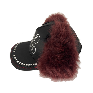 หมวกเบสบอลหนัง PU 6แผงสไตล์วินเทจหมวกปิดหูปักด้วยมือพร้อมขนลักษณะเนื้อผ้าทั่วไป - Product Image 2