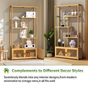 Freestanding industrial bamboo indoor four-tier bookshelf/storage rack for living room and <b>bedroom</b> - Product Image 3