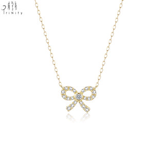 Collier pendentif en or massif 18 carats avec diamant naturel, forme nœud mignon, le plus populaire, pour femme, romantique, empilable, à porter sur la clavicule - Product Image 2