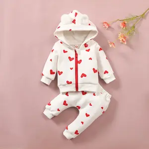 Newborn 2021 Baby Outfits Infant Boys Girls Long Sleeve Love Hooded Tops+Pants Clothes Set Kids Spring Clothing Girls Tracksuit