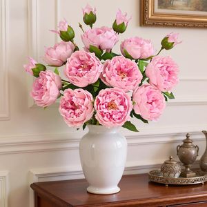 Nouvelle Collection : Fleur de rose artificielle à 3 têtes en soie française avec bords brûlés pour la décoration de la maison, les mariages et les accessoires de photographie - Product Image 1