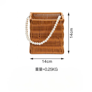 Creative Pearl Woven Flower Basket para decoração ao ar livre Bolsa multifuncional e caixa de presente do casamento