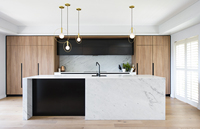 Meubles de cuisine modulaires noirs en mélamine, style moderne, conformes aux normes australiennes, luxe, pas cher, design chinois, ensembles d'échantillons