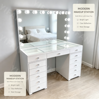 Coiffeuse Maquillage avec Grand Miroir et Lumières LED à Luminosité Réglable, Table de Coiffure pour Chambre avec 13 Tiroirs