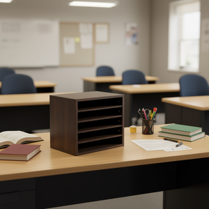 Organisateur de documents en bois à 5 compartiments, 13,9x12x13 pouces, étagères réglables, pour bureau, salle de classe, boîtes aux lettres - Product Image 2