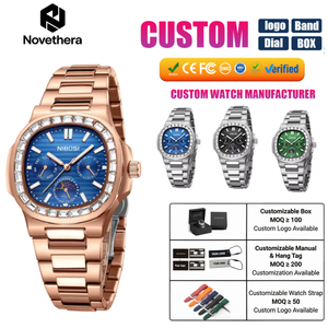 <span class=keywords><strong>Montre</strong></span>-bracelet à quartz pour homme NI2699, boîtier en alliage octogonal de 38 mm avec lunette sertie de diamants, phase de lune, chronographe multi-cadrans, verre minéral - Product Image 1