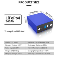 Prix usine Cellule de qualité 3.2V 340Ah (également disponible en 280Ah, 300Ah, 330Ah, 314Ah) Batterie rechargeable LiFePO4 pour système de stockage solaire Garantie 5 ans