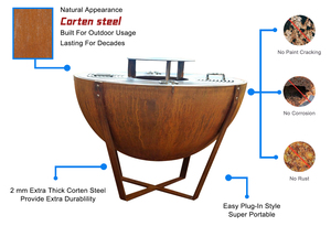 Barbecue en acier Corten robuste pour extérieur, nouveau design européen, idéal pour cuisines de jardin et foyers, avec grilles métalliques et foyer à charbon - Product Image 5