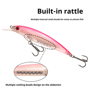 เหยื่อปลอมแบบลอยน้ำสำหรับตีไกล พร้อมเสียงกระดิ่งในตัว เหยื่อปลอมที่สมจริงสำหรับตกปลาในน้ำจืดและน้ำเค็ม เหยื่อแข็ง - Product Image 5