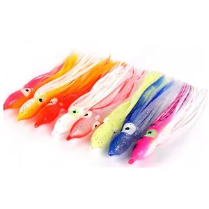 Saias para pesca com 5-12cm, iscas tipo polvo macias para pescar atum, iscas marinhas, cores mistas