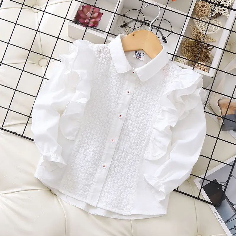 Witte blouse voor meisjes shirt ruches casual baby tops kids kleding kinderen kleding groothandel boetieks