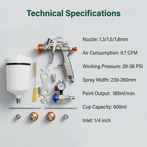 ปืนพ่นสีรถยนต์พร้อมอะแดปเตอร์ถ้วยพลาสติกแบบใช้แล้วทิ้ง PPS, หัวฉีดพ่นละเอียดขนาด 1.3 มม., ชุดปืนพ่นสีรถยนต์แบบป้อนสีด้วยแรงโน้มถ่วง ไม่ต้องทำความสะอาด - Product Image 6
