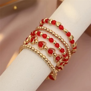 Popular European and American multi-layered red beaded heart CCB beaded <b>bracelet</b>, a fashionable and versatile 5-piece <b>set</b> for - Product Image 2