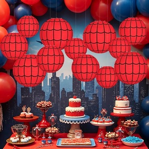 Lanterna di Carta Fai-da-Te a Tema <span class=keywords><strong>Spiderman</strong></span> con <span class=keywords><strong>Ragnatela</strong></span> Rossa D116 - Decorazione per Feste di Compleanno - Product Image 5