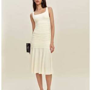 بيع بالجملة مخصص بلا أكمام الصيف عارضة روتشد ميدي اللباس للنساء حلو النمط الصلبة نمط عادي مصبوغ الخصر الطبيعي - Product Image 1