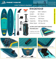 Planche à pagaie gonflable tout usage Ridewave 10,6 pieds, légère, planche à pagaie debout, planche de surf Tabla Sup avec accessoires complets