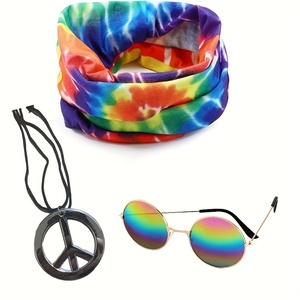 Ensemble de vêtements pour femmes PESENAR Hippie-lunettes rétro des années 1960 et 1970, collier logo paix, bandeau couronne de tournesol - Product Image 2