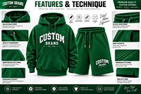 Ensemble sweat à capuche et short personnalisé pour homme, en molleton vert, décontracté, pour l'hiver, avec logo personnalisé imprimé sur le devant, en coton et polyester 430g, séchage rapide