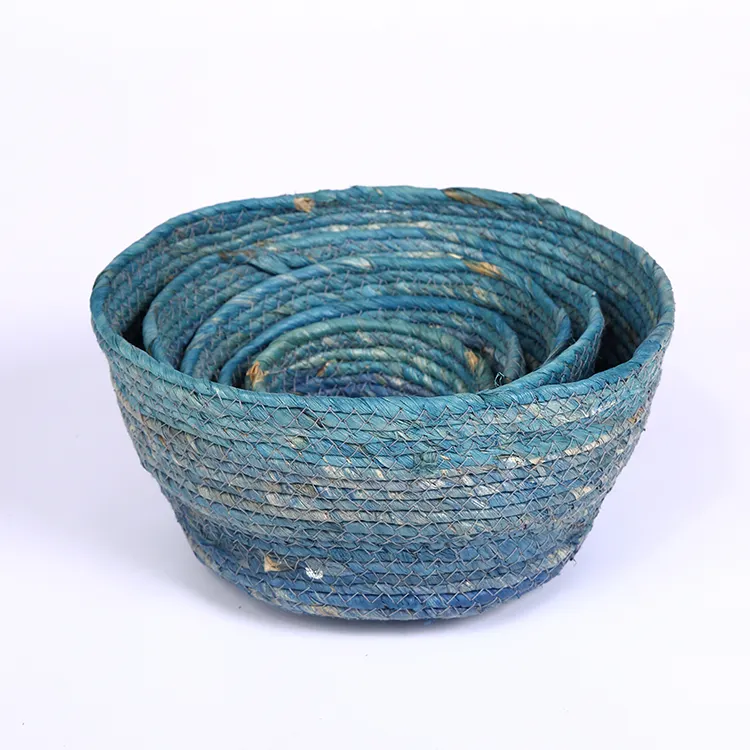Wholesale hand woven paper rope storage basket for supermarket