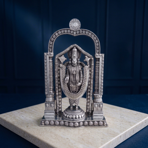 Ídolo de Tirupati Balaji en Plata Oxidada de Jaipur Metals |   Escultura Artesanal Religiosa Tradicional para Mesa de Boda |   6 X - Product Image 1
