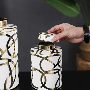 New High Quality 16*16*30cm Unique Jar Electroplated Gold Ceramic Vases For Home Decor