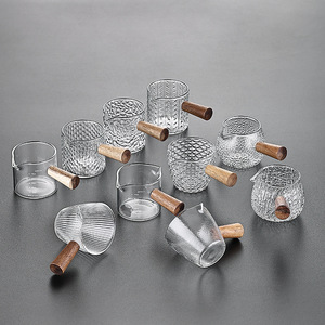Thủy tinh BoroSilicate cao cốc cà phê bên tay cầm bằng gỗ trong suốt đôi miệng nhỏ bình sữa quy mô hiện đại cho bữa tiệc gia đình - Product Image 1