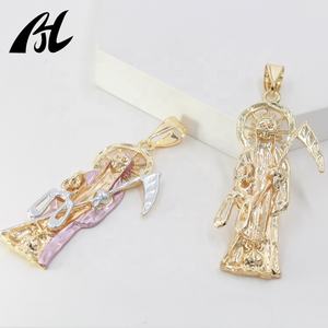 산타 무에르테 그림 사신 펜던트 오로 라미나도 블랑코 종교 황동 메달 산티아마 무에르테 보석 - Product Image 4