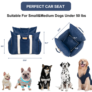 Portable Lightweight <b>Pet</b> Car Seat <b>Carrier</b> Blue Waterproof Foldable Dog Travel Bed with Zipper for Car Interior Use All-Season - Product Image 5