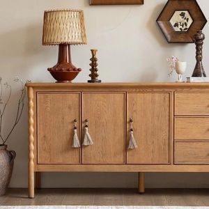 French Retro Solid Wood <b>Sideboard</b> Vintage Style Storage Cabinet For Living Room Entryway - Product Image 3