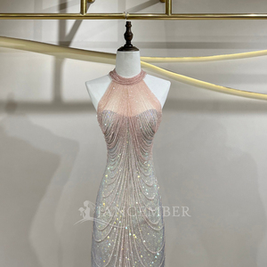 Vestido de Fiesta Formal o de Boda JFH103, Elegante, con Degradado de Color, Lentejuelas, Cuentas, Corte Sirena, Ajustado, con Cordones, Apliques de Cristal - Product Image 3