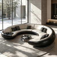 Großes Gebogenes Rundes Ecksofa, Luxuriöses Italienisches PU-Leder U-Form Halbmond-Sofa für Villa-Wohnzimmer