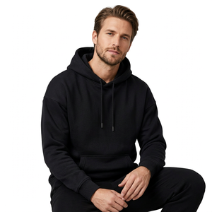 <b>Black</b> Solid Hooded <b>Hoodies</b> High Street Heavyweight Premium Blank Custom Pullover Loose Fit Unisex <b>Mens</b> Oversized Streetwear Bulk - Product Image 4