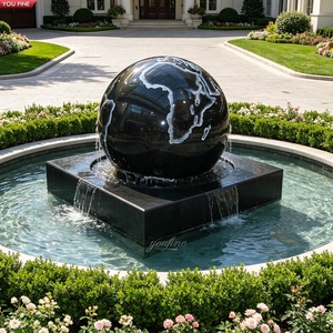 Fontaine d'eau globe flottant YOUFINE en granit noir avec carte du monde gravée, sphère rotative, pour villa et cour - Product Image 1