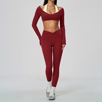 Nouveauté tendance : Ensemble deux pièces pour femme en tissu brossé, col enveloppant, très extensible, respirant, vêtements de sport pour femme