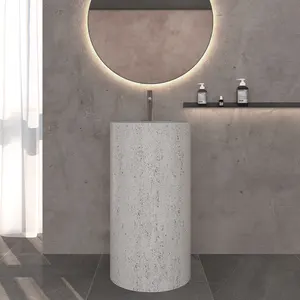 Toptan İskandinav tarzı tasarım otel projesi beton sütun lavabo havzası yüksek sütun yuvarlak çimento taban havza