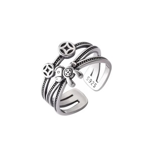 Anillo de Plata de Ley S925 con Diseño de Cruz y Moneda de Cobre, Joyería para el Dedo Índice de Mujer, Uso Diario - Product Image 4