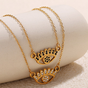 Collier Pendentif Œil Turc en Strass, Thème Papillon et Lune, en Acier Inoxydable, Bijou Cadeau - Product Image 2