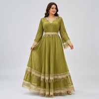 Prix de Gros Direct Usine – Nouvelle Robe Plissée Élégante Grande Taille pour Femme, Coupe Trapèze, avec Dentelle Superposée et Taille Haute – Collection Automne 2026