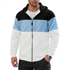 Men's Color Block Quilted Hooded Jacket Full Zip Casual Outerwear Autumn Wear Fleece Lining Polyester Cotton Material - Product Image 2