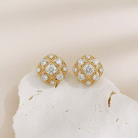 Orecchini a perno da donna in oro giallo 18 carati con diamanti coltivati in laboratorio, design vintage a maglia intrecciata geometrica, gioielli raffinati, orecchini in oro