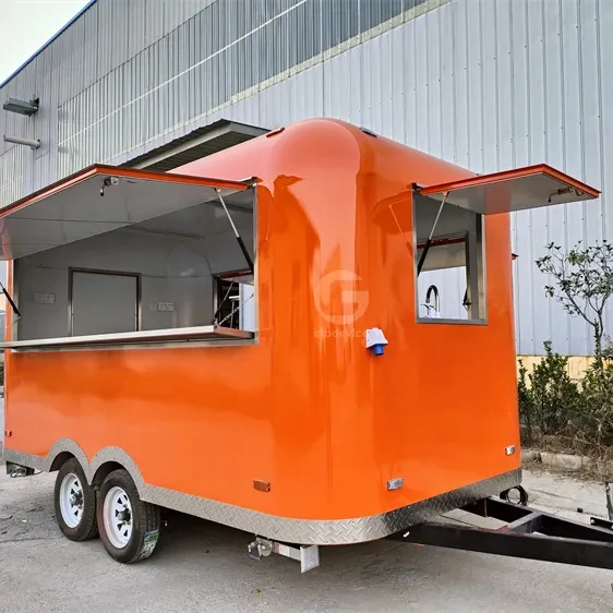 Mobiele Gesloten Fastfoodkar Oranje Kleur Aangepaste Fs400r Fastfoodtrailer