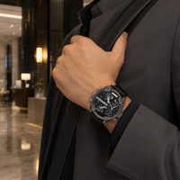 Reloj de Pulsera para Hombre, Doble Hora, Correa de Acrílico, Movimiento Japonés de Cuarzo, Caja de Aleación, Esfera con Agujas, Estilo Casual