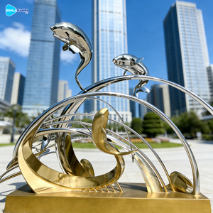 تمثال دولفين مجوف حديث من الفولاذ المقاوم للصدأ 304 316، فن معدني مخصص ملحوم للاستخدام الخارجي في المساحات العامة الكبيرة، منحوتة وشعار. - Product Image 4